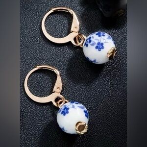 Chinoiserie Blue and White Bead Earrings